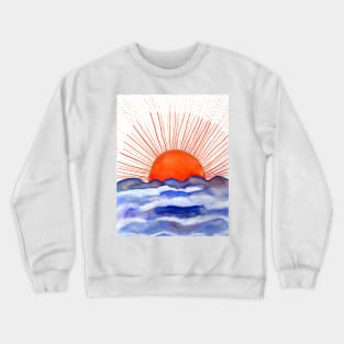 Golden Sun rising above the Ocean Watercolor Illustration Crewneck Sweatshirt